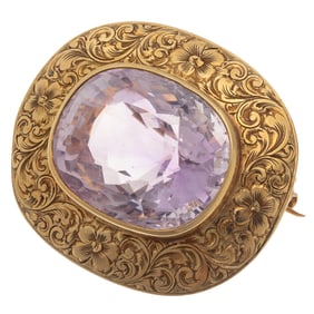 Amethyst, 14k Yellow Gold Pin
