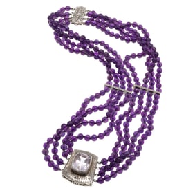 Kunzite, Amethyst, 14k White Gold Necklace