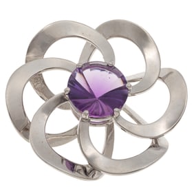 Amethyst, 14k White Gold Slide Pendant