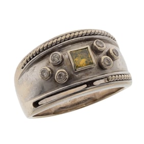 Gent's Colored Diamond, Diamond, 14k White Gold Ring