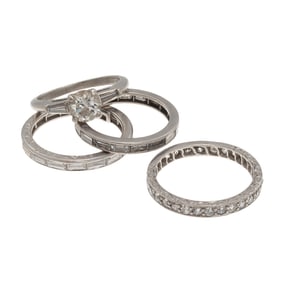 Collection of Four Diamond, Platinum Rings