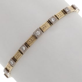Art Deco Diamond, 14k Yellow and White Gold Bracelet