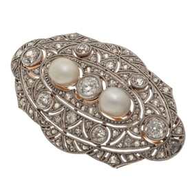 Edwardian Diamond, Pearl, 14k Brooch