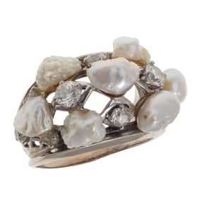 Diamond, River Pearl, 14k White Gold Ring