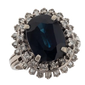 Sapphire, Diamond, 10k White Gold Ring