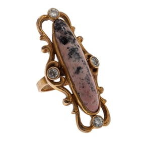 Antique Diamond, Rhodonite, 10k Yellow Gold Ring