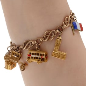 9K Yellow Gold World Travel Charm Bracelet