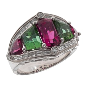 Tourmaline, Diamond, 18k White Gold Ring