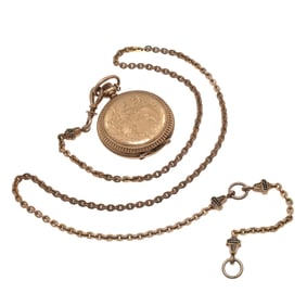 Ladies Elgin Gold-Filled Pocket Watch with Chain