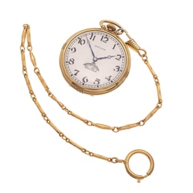 Hamilton Gold-Filled, Open Face Pocket Watch with Chain
