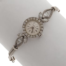 Ladies Shreve Diamond, Platinum, 14k Wristwatch