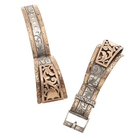 10k Yellow Gold, Sterling Silver Engraved Watch Band