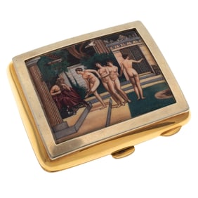Enamel, 9k Yellow Gold Cigarette Box, Charles Green & Son