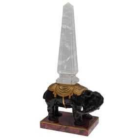 Grand Tour Bronze Elephant and Rock Crystal Obelisk