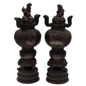 Pair Japanese Bronze Censers