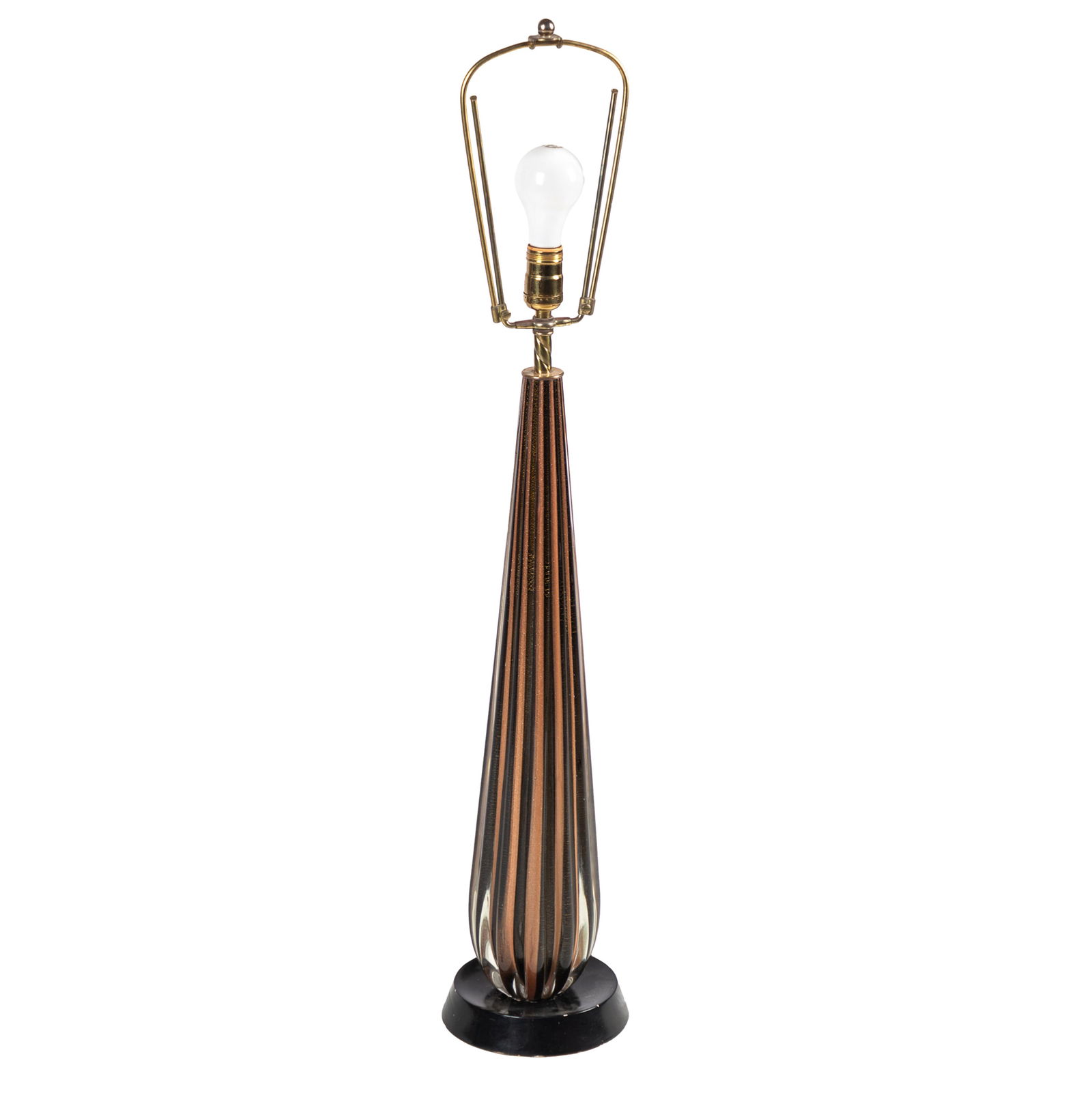 Murano Glass Table Lamp: Murano Glass Table LampThe tall tapering vase of fluted gilt and ebony glass.24in (61cm)