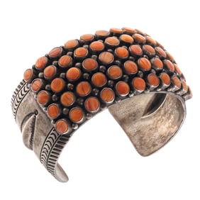 Navajo Spiny Oyster Shell, Sterling Cuff Bracelet, Aaron Toadlena