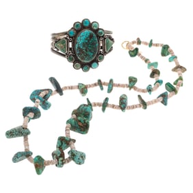 Navajo Turquoise, Sterling Silver Bracelet and Necklace