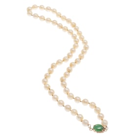 Cultured Pearl, Jade, 14k Rose Gold Necklace