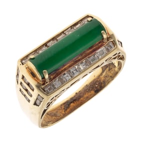 Jade, Diamond, 14k Yellow Gold Ring