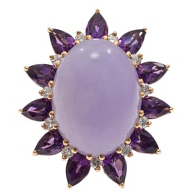 Jadeite Jade, Diamond, Amethyst, 14k Ring