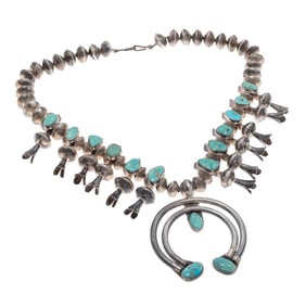 Navajo Turquoise, Sterling Silver Squash Blossom Necklace