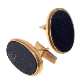 Pair of Lapis Lazuli, 14k Yellow Gold Cufflinks