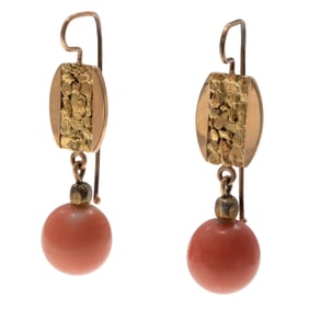 Pair of Coral, 14k Yellow Gold Earrings