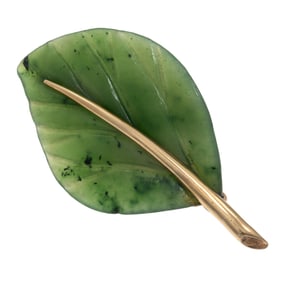 Nephrite, 14k Yellow Gold Leaf Pin, Gump's