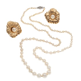 Cultured Pearl Necklace with Pair of Cultured Pearl, 14k Earrings