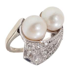Diamond, Cultured Pearl, 14k White Gold Ring