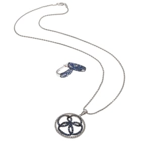 Diamond, Sapphire, White Gold Jewelry Suite