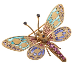 Diamond, Sapphire, Plique-a-Jour Enamel, 18k Butterfly Pin
