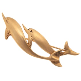 14k Yellow Gold Dolphins Pin, Tiffany & Co.
