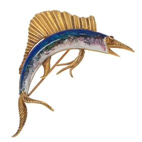 Enamel, 18k Sailfish Pin, Cherny
