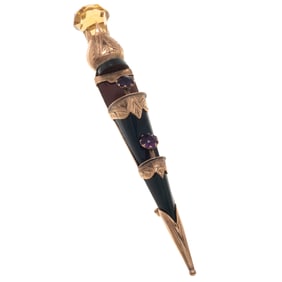 Antique Citrine, Amethyst, Agate, 9k Dirk Pin