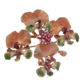 Ruby, Enamel, 10k Yellow Gold Pin