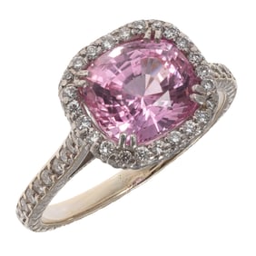 Pink Sapphire, Diamond, 14k White Gold Ring