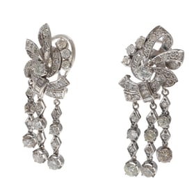 Pair of Diamond, 18k White Gold Earrings