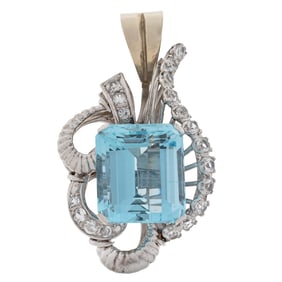Aquamarine, 14k White Gold Pendant