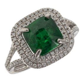 Tsavorite Garnet, Diamond, Platinum Ring