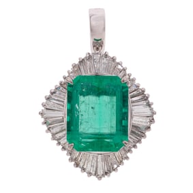 Colombian Emerald, Diamond, Platinum Pendant