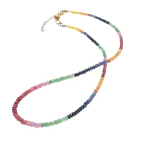 Ruby, Sapphire, Emerald, Sterling Silver Necklace