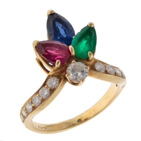 Diamond, Emerald, Ruby, Sapphire, 18k Ring, Bulgari