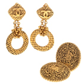 Two Pairs of Chanel Gold-Tone Ear Clips