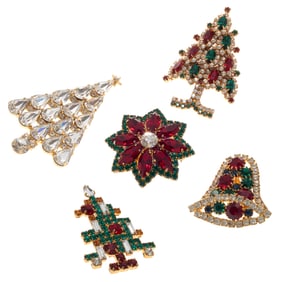 Collection of Five Christmas-Themed Pins, Eisenberg Ice