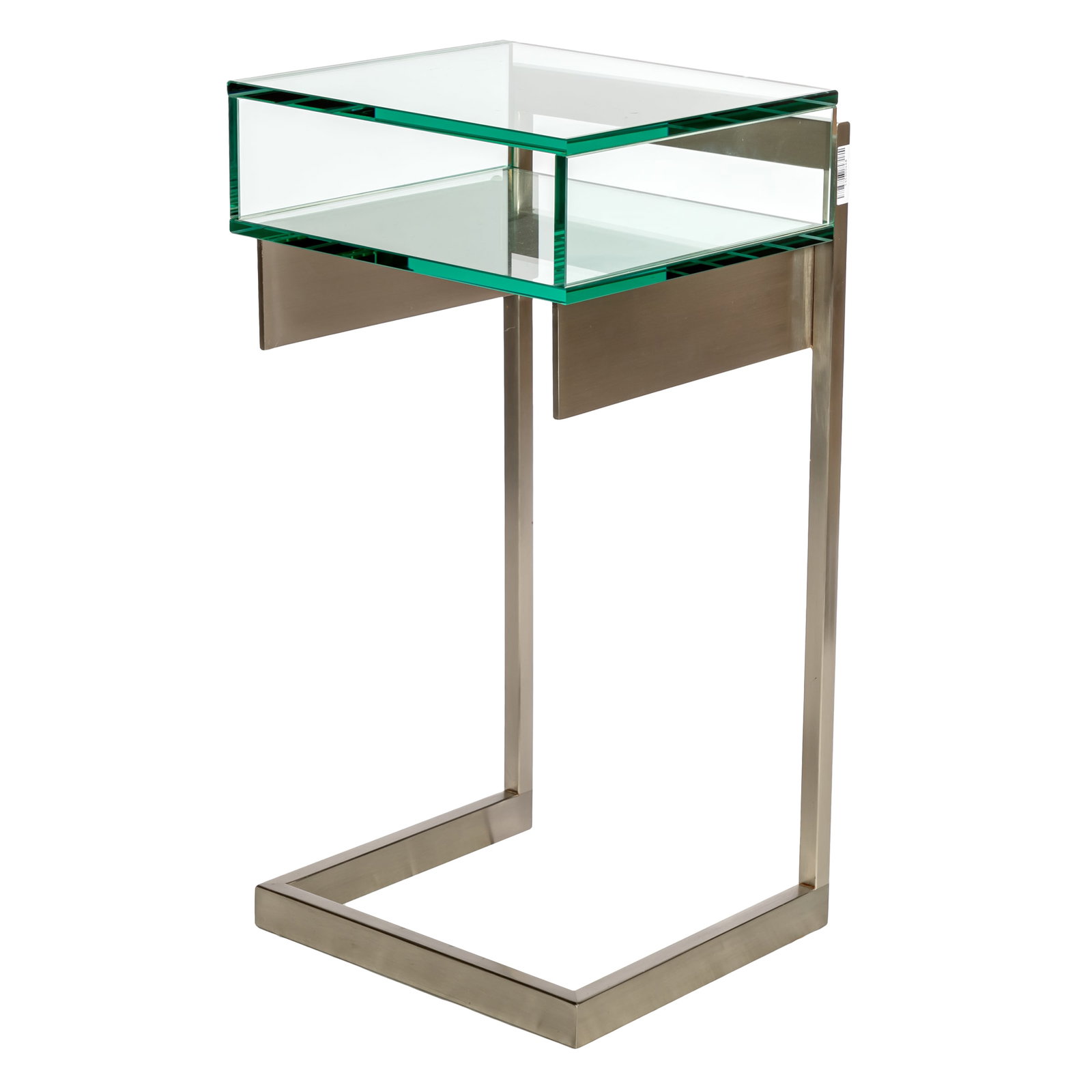 Niedermaier 'Demsky' Table: Niedermaier 'Demsky' Table A vitrine style table of brushed steel and glass. 23in (59cm) h. 12in (31cm) w. 14in (36cm)d. With a mix of understated elegance and grand style, Chicago designer Judith Nie