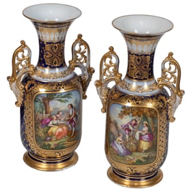 Pair of Sevres Style Porcelain Urns