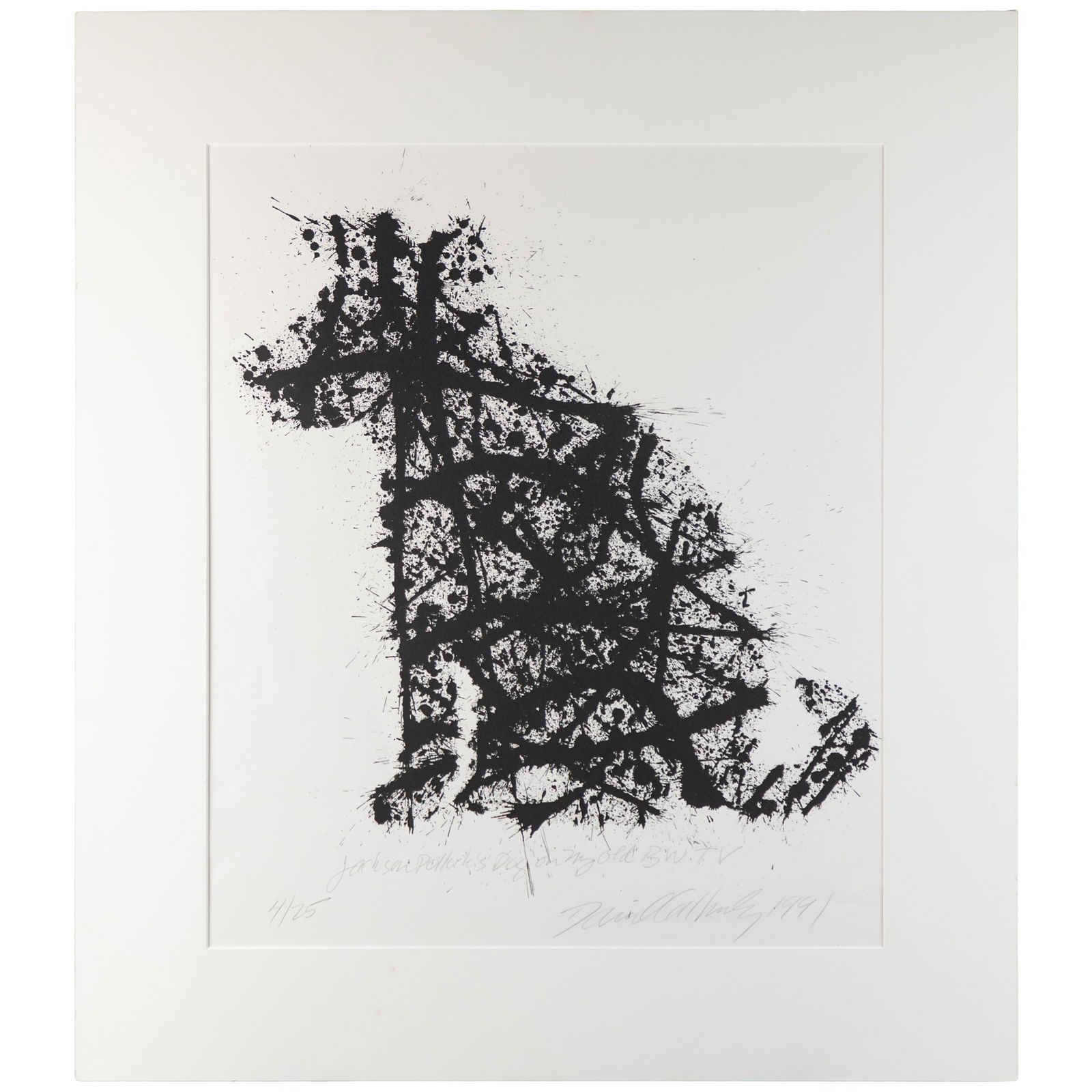 David Gilhooly (American, 1943-2013.): David Gilhooly (American, 1943-2013.)Jackson Pollock's Dog (on My Old BW TV), 1991.Lithograph on Rives BFK paper, signed in pencil and numbered 4/25.24 1/4 x 20 3/8in. (61.5 x 51.7cm/image).