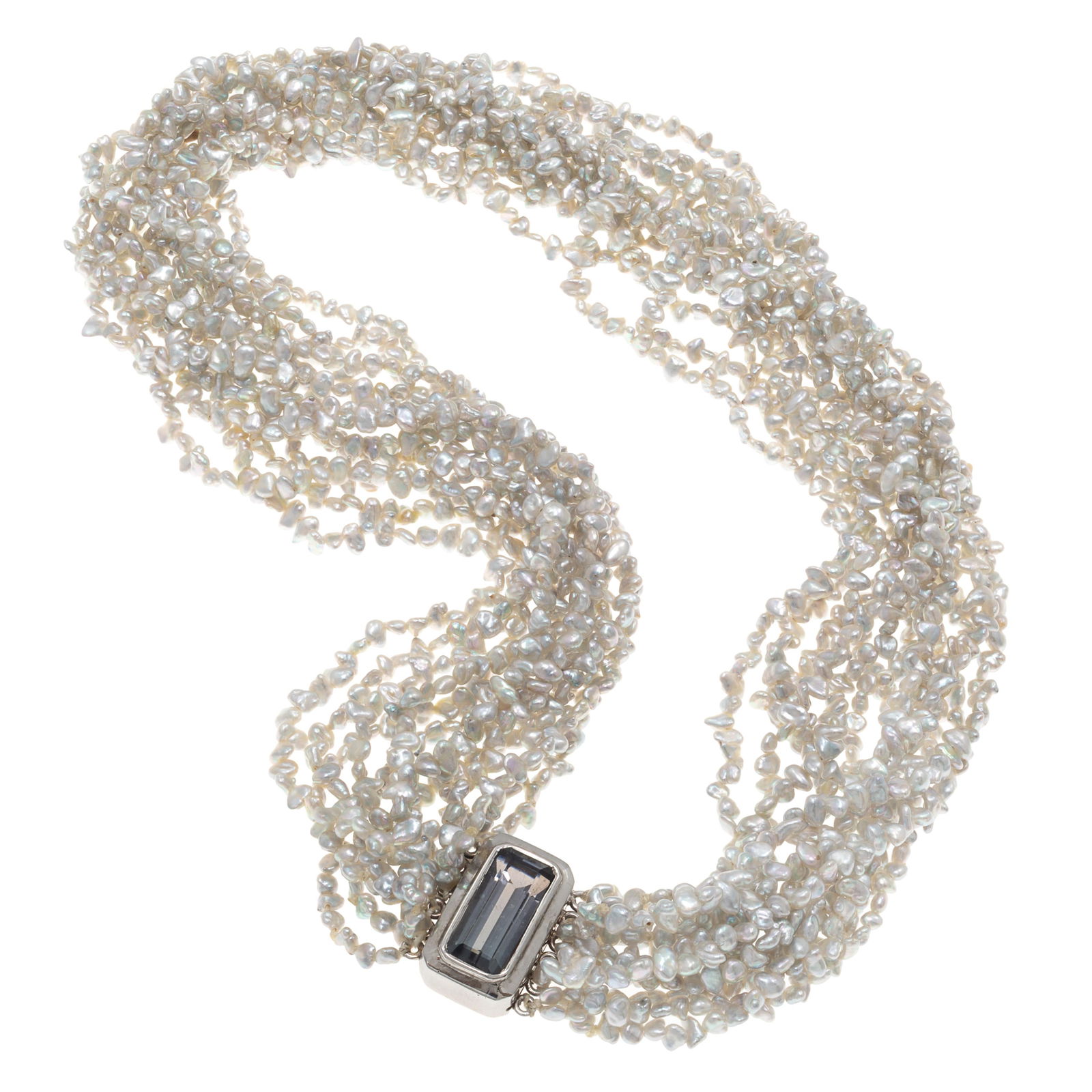 Tourmaline, Keshi Pearl, 14k White Gold Torsade Necklace (1 of 4)